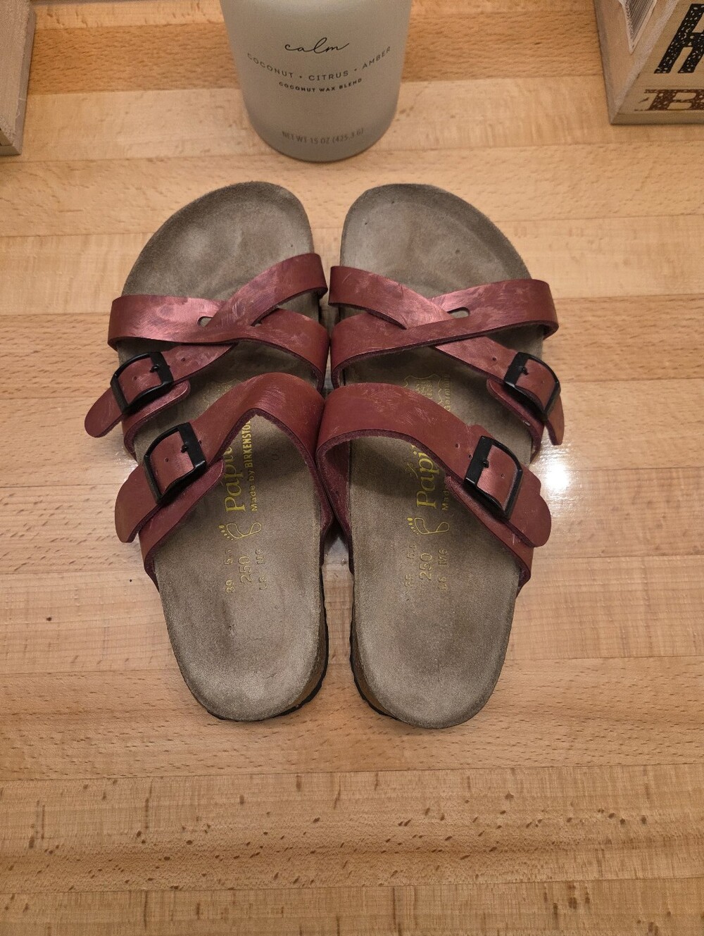 Birkenstock Papillio 245 Red Strappy Buckle Sandals Metallic Womens Size EU 39 - Picture 8 of 11